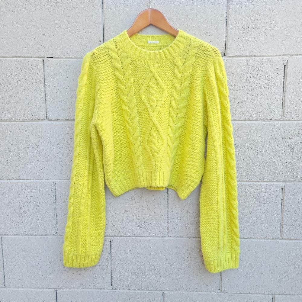 MOTHER | Wide Sleeve Extended Sleeve Crop Cable Sweater in Highlight of My Life - Picture 2 of 16